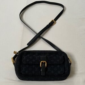 LOUIS VUITTON Vintage Juliette Mini Lin Monogram Canvas Crossbody Navy Blue